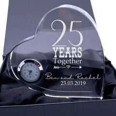 ukgiftstoreonline Engraved Heart Crystal Glass Clock Any 1st, 5th, 10th, 25th, 30th, 40th, 50th, 60th - ukgiftstoreonline