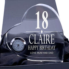 ukgiftstoreonline Engraved Heart Crystal Glass Clock Any Birthday Gift 18th, 21st, 30th, 40th, 50th, 60th, 70th, 80th, 90th - ukgiftstoreonline