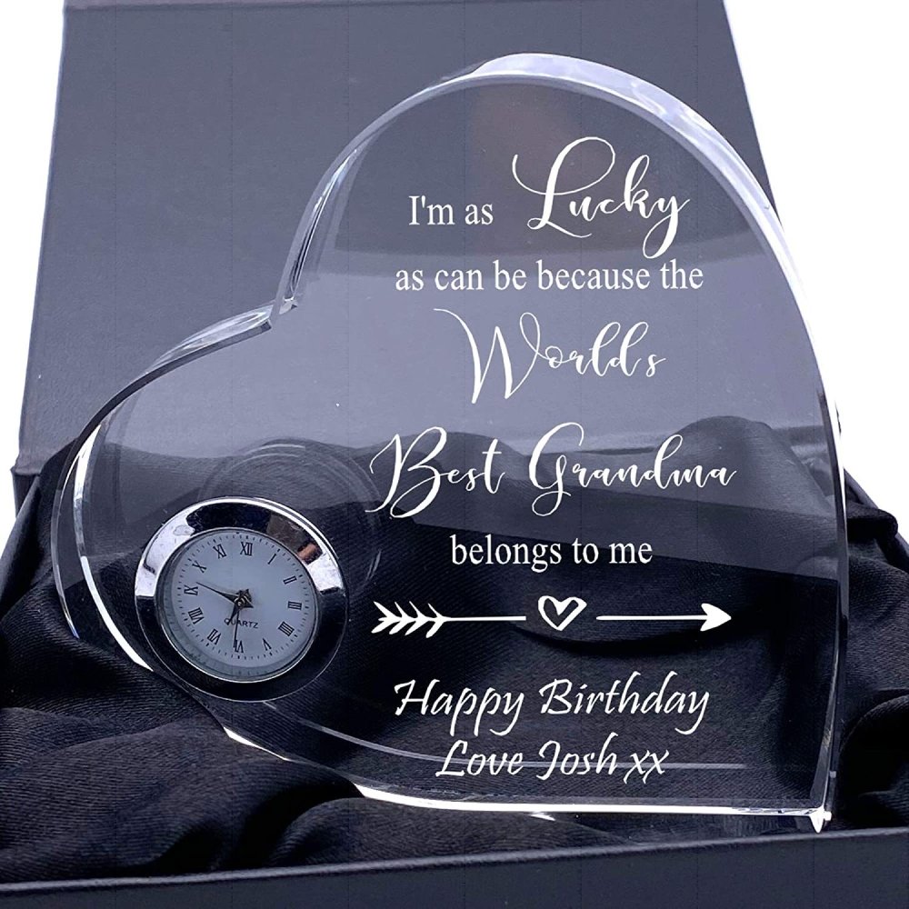 ukgiftstoreonline Gift For Grandma Engraved Heart Crystal Glass Clock - ukgiftstoreonline