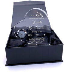 ukgiftstoreonline Gift For Grandma Engraved Heart Crystal Glass Clock - ukgiftstoreonline