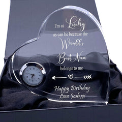 ukgiftstoreonline Gift For Nan Engraved Heart Crystal Glass Clock - ukgiftstoreonline