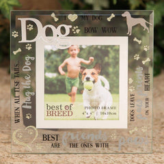 ukgiftstoreonline GORGEOUS GLASS DOG PHOTO FRAME GIFT 4" X 4" - ukgiftstoreonline