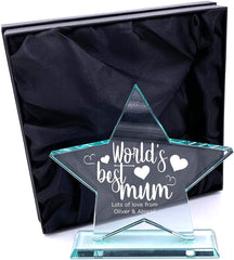 ukgiftstoreonline Large Jade Glass Personalised Star Trophy World's Best Mum In Presentation box Personalised Gifts ukgiftstoreonline