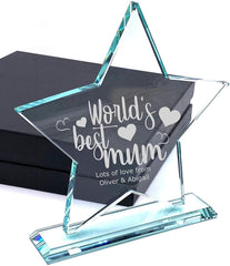 ukgiftstoreonline Large Jade Glass Personalised Star Trophy World's Best Mum In Presentation box - ukgiftstoreonline