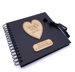 ukgiftstoreonline Mrs and Mrs Personalised Black Wedding Guest Book Wooden Engraving - ukgiftstoreonline
