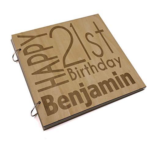 ukgiftstoreonline Personalised 21st Birthday Engraved Large Wooden Scrapbook Photo Album - ukgiftstoreonline