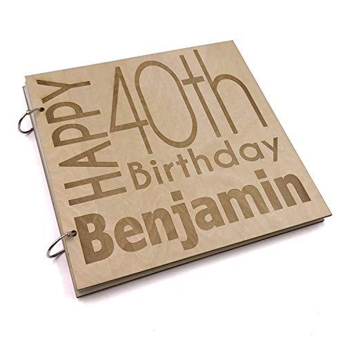 ukgiftstoreonline Personalised 40th Birthday Engraved Large Wooden Scrapbook Photo Album - ukgiftstoreonline
