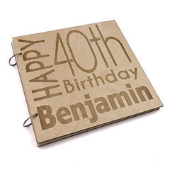 ukgiftstoreonline Personalised 40th Birthday Engraved Large Wooden Scrapbook Photo Album - ukgiftstoreonline