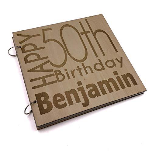 ukgiftstoreonline Personalised 50th Birthday Engraved Large Wooden Scrapbook Photo Album - ukgiftstoreonline