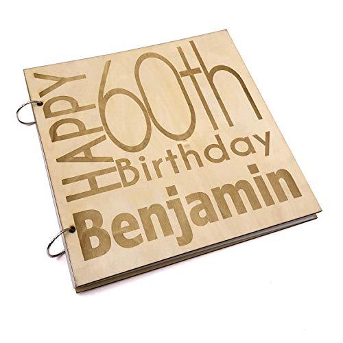 ukgiftstoreonline Personalised 60th Birthday Engraved Large Wooden Scrapbook Photo Album - ukgiftstoreonline