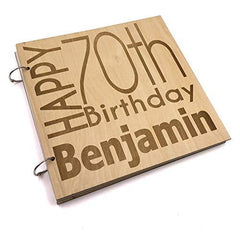 ukgiftstoreonline Personalised 70th Birthday Engraved Large Wooden Scrapbook Photo Album - ukgiftstoreonline