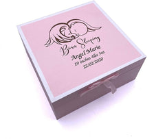 ukgiftstoreonline Personalised Baby Girl Born Sleeping Pink Keepsake Box - ukgiftstoreonline