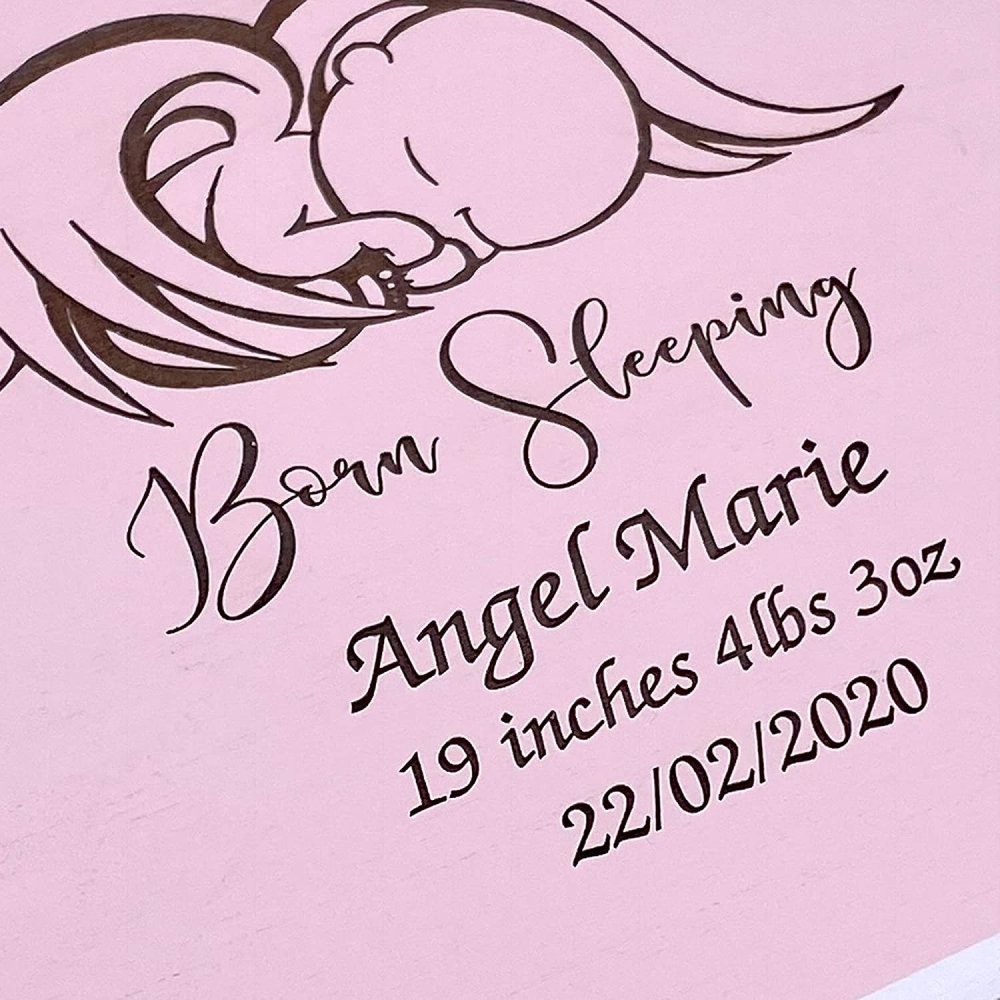 ukgiftstoreonline Personalised Baby Girl Born Sleeping Pink Keepsake Box - ukgiftstoreonline