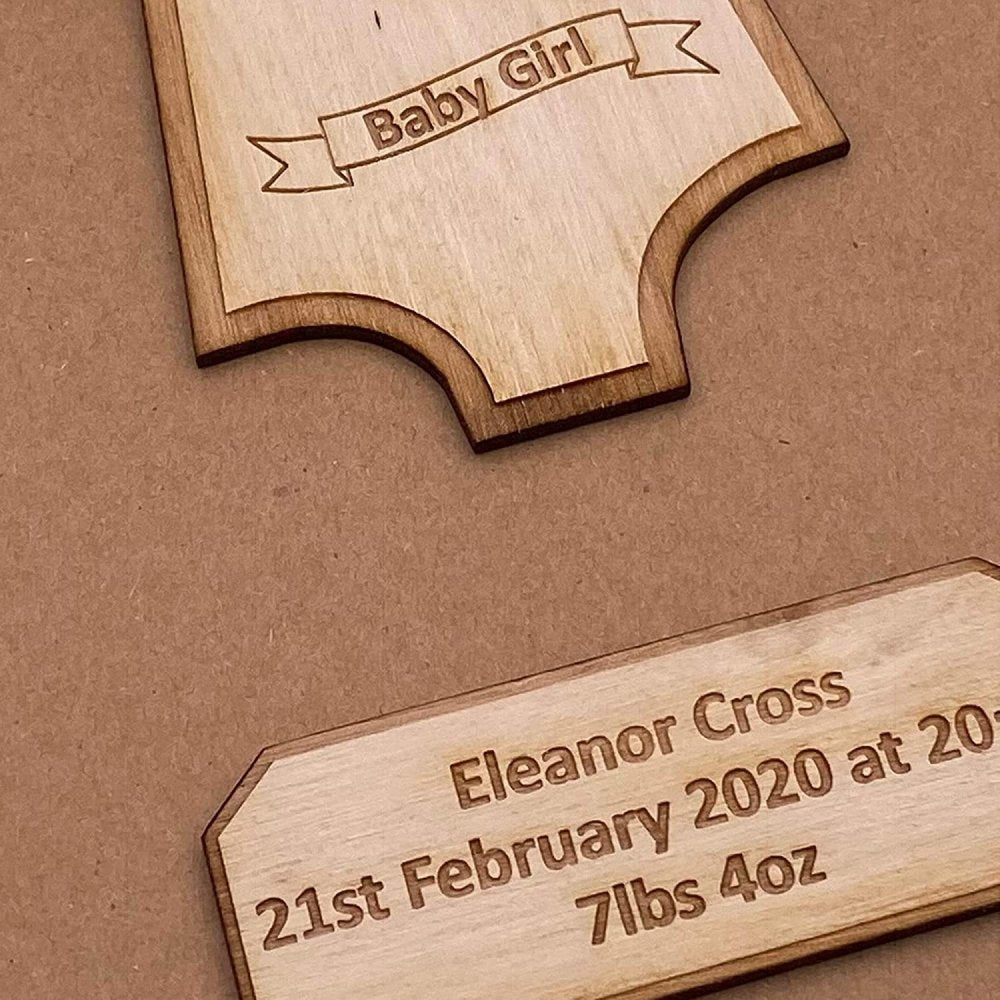 ukgiftstoreonline Personalised Brown Baby Girl Scrapbook Photo Album With Wooden Engraving - ukgiftstoreonline