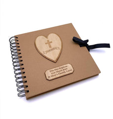 ukgiftstoreonline Personalised Brown Confirmation Guest Book With Wooden Engraving - ukgiftstoreonline