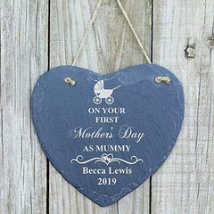 ukgiftstoreonline Personalised First Mothers Day as Mummy Large Slate Heart Plaque - ukgiftstoreonline