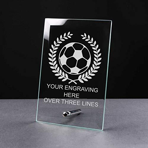 ukgiftstoreonline Personalised Football Design Trophy Achievement Glass Plaque Gift - ukgiftstoreonline