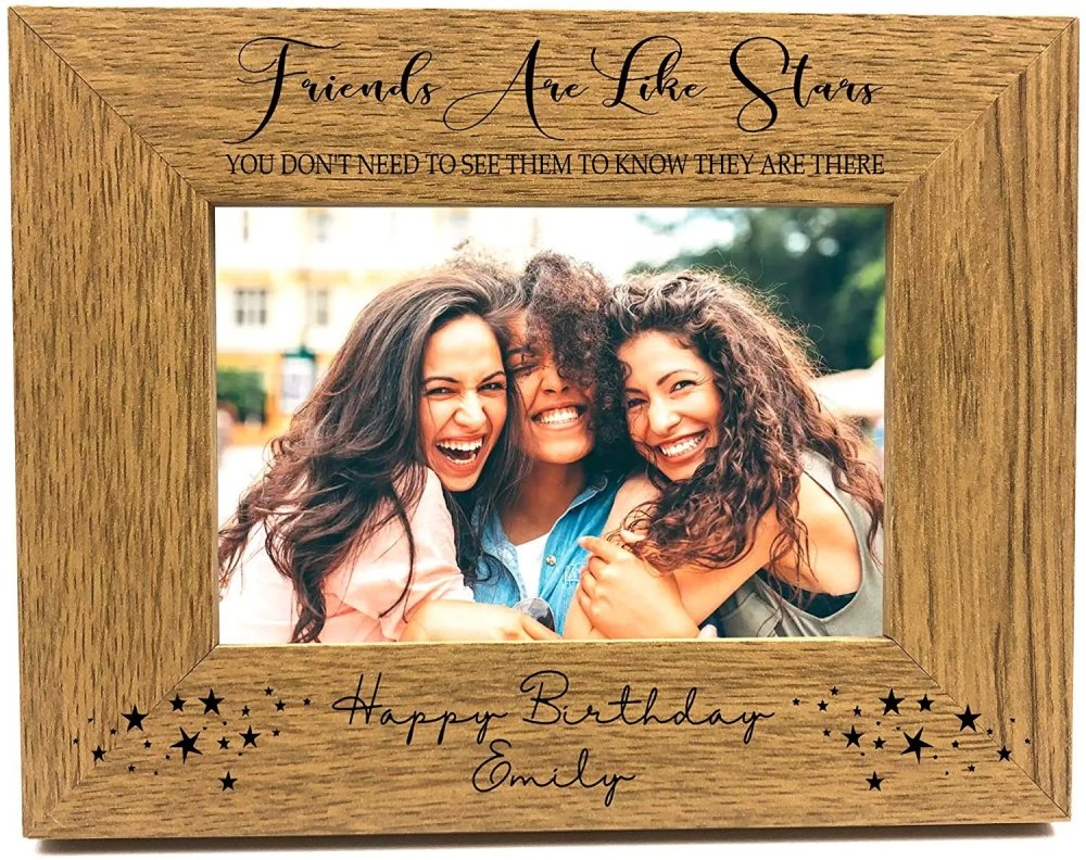 ukgiftstoreonline Personalised Friends Are Like Stars Landscape Oak Wood Finish Photo Frame FW414 - ukgiftstoreonline