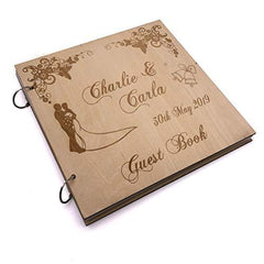 ukgiftstoreonline Personalised Large Engraved Wooden Wedding Guest Book - ukgiftstoreonline