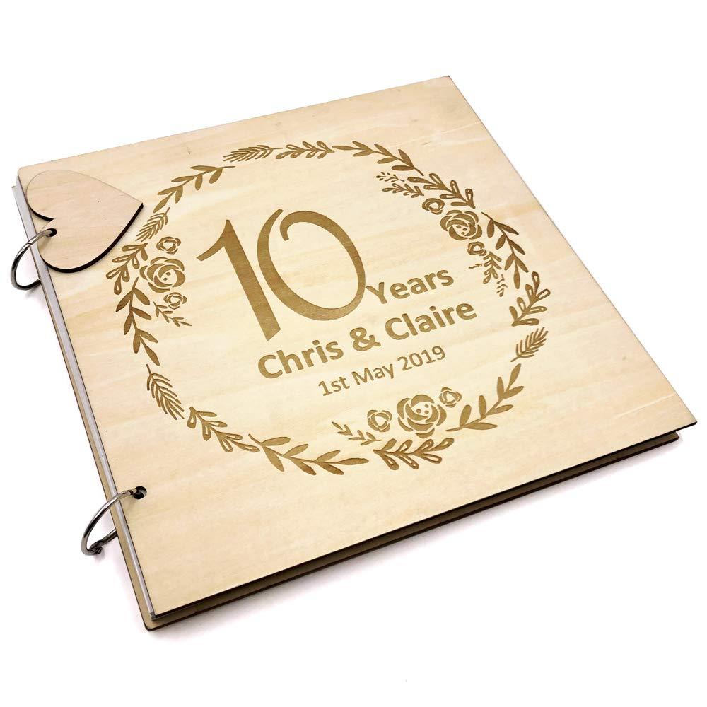 ukgiftstoreonline Personalised Large Wooden 10th Anniversary Scrap Book Photo Album Keepsake - ukgiftstoreonline