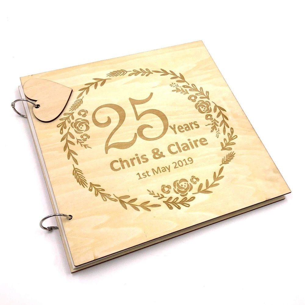 ukgiftstoreonline Personalised Large Wooden 25th Anniversary Scrapbook Photo Album Keepsake - ukgiftstoreonline