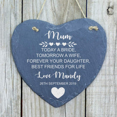 ukgiftstoreonline Personalised Mother of The Bride Heart Thank You Gift Mum Slate Heart - ukgiftstoreonline