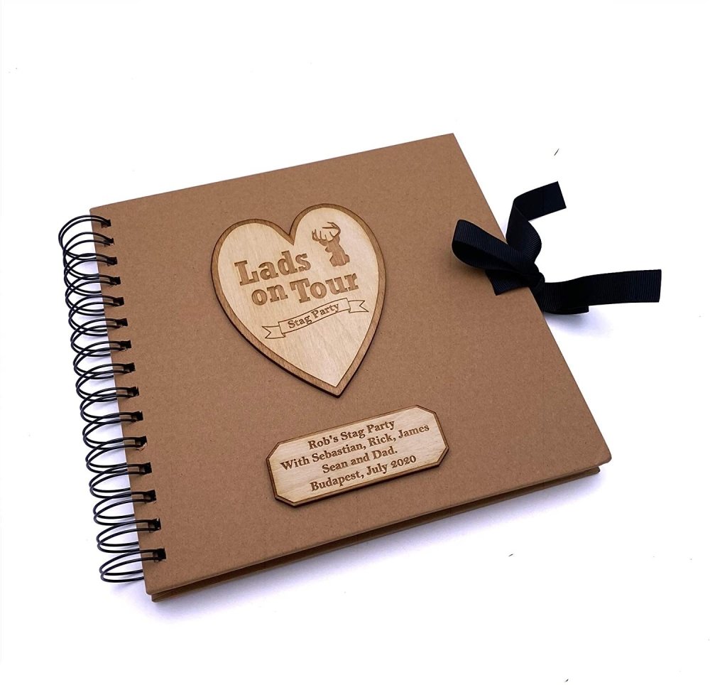 ukgiftstoreonline Personalised Stag Do Scrapbook Photo Album With Wooden Engraving Scrapbook Guest Book ukgiftstoreonline