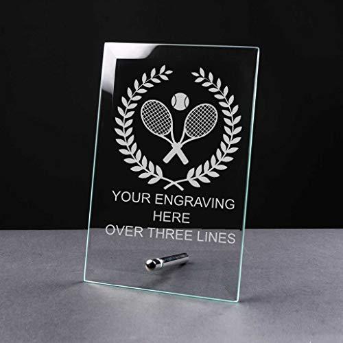 ukgiftstoreonline Personalised Tennis Achievement Award Trophy Glass Plaque Gift Personalised Crystal Glass ukgiftstoreonline