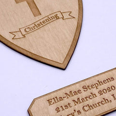 ukgiftstoreonline Personalised White Christening Day Guest Book With Wooden Engraving - ukgiftstoreonline