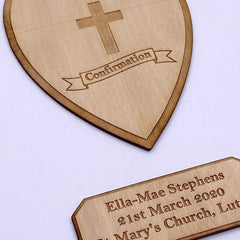 ukgiftstoreonline Personalised White Confirmation Guest Book With Wooden Engraving - ukgiftstoreonline