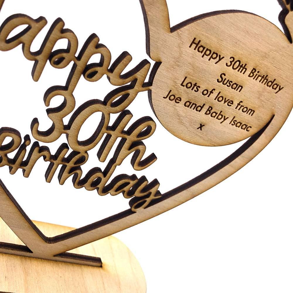 ukgiftstoreonline Personalised Wooden Freestanding Heart Birthday Gift For Her With Message 13th, 16th, 18th, 21st, 30th, 40th, 50th, 60th, 70th - ukgiftstoreonline