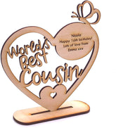 ukgiftstoreonline Personalised Wooden Freestanding Heart Gift For Cousin With Message - ukgiftstoreonline