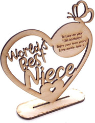 ukgiftstoreonline Personalised Wooden Freestanding Heart Gift For Niece With Message - ukgiftstoreonline