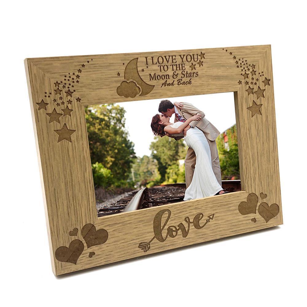 ukgiftstoreonline Romantic Love Moon and Stars Wooden Photo Frame Gift - ukgiftstoreonline