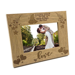 ukgiftstoreonline Romantic Love Moon and Stars Wooden Photo Frame Gift - ukgiftstoreonline