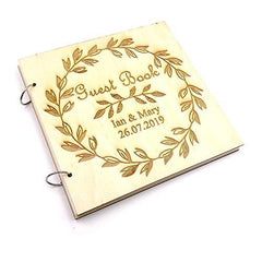 ukgiftstoreonline Wreath Design Personalised Engraved Large Wooden Guest Book Wedding Birthday etc - ukgiftstoreonline