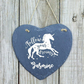 Unicorn Magic Large Slate Heart Personalised Plaque Personalised Heart Gifts ukgiftstoreonline