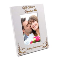 White Wooden 50th Anniversary Photo Frame Gift - ukgiftstoreonline