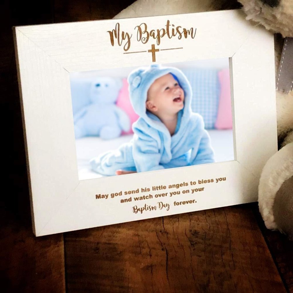 White Wooden Baptism Photo Frame Gift - ukgiftstoreonline