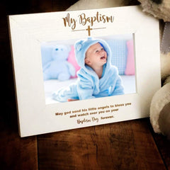 White Wooden Baptism Photo Frame Gift - ukgiftstoreonline