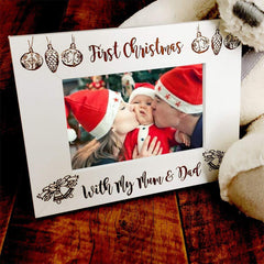 White Wooden First Christmas With Mum and Dad Photo Frame Gift - ukgiftstoreonline