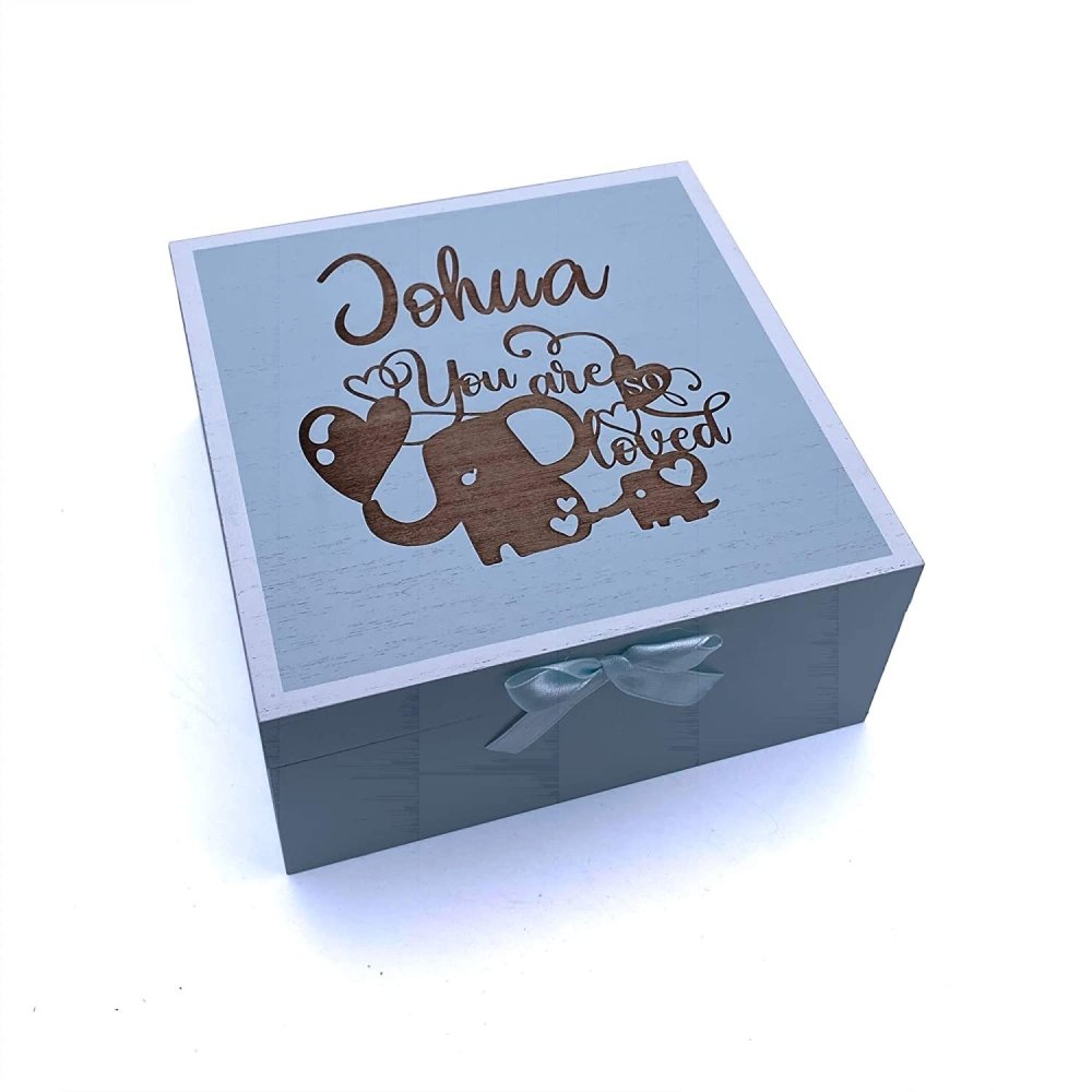 YOU ARE SO LOVED PERSONALISED BABY BOY BLUE WOODEN KEEPSAKE BOX - ukgiftstoreonline