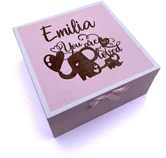You Are So Loved Personalised Baby Girl Pink Wooden Keepsake Box - ukgiftstoreonline