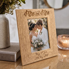 Engraved Wooden Photo Frame – Personalised Mrs and Mrs Wedding Gift Oak Finish wedding photo frame ukgiftstoreonline