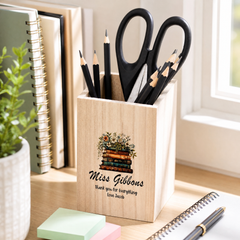Teacher Pencil Holder Personalised Wooden Pen Pot Gift Floral Books Personalised Gifts ukgiftstoreonline