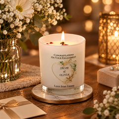 Personalised Engagement Candle, Gold Leaf Heart Gift For Couple Tea Light Holder ukgiftstoreonline