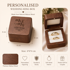 Personalised Wedding Ring Box, Mr & Mrs Walnut Holder For 2 Rings Personalised Wedding Gift ukgiftstoreonline