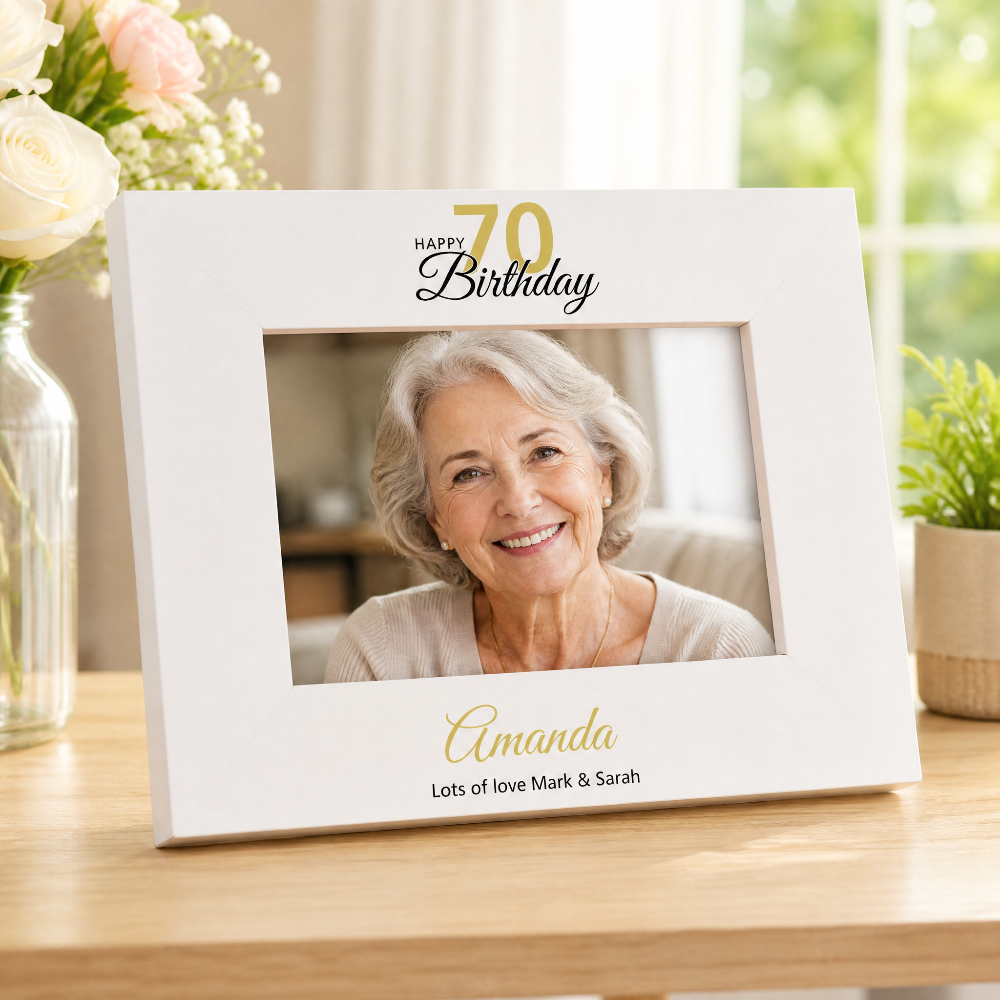 Personalised 70th Birthday Photo Frame Landscape With Name and Sentiment ukgiftstoreonline