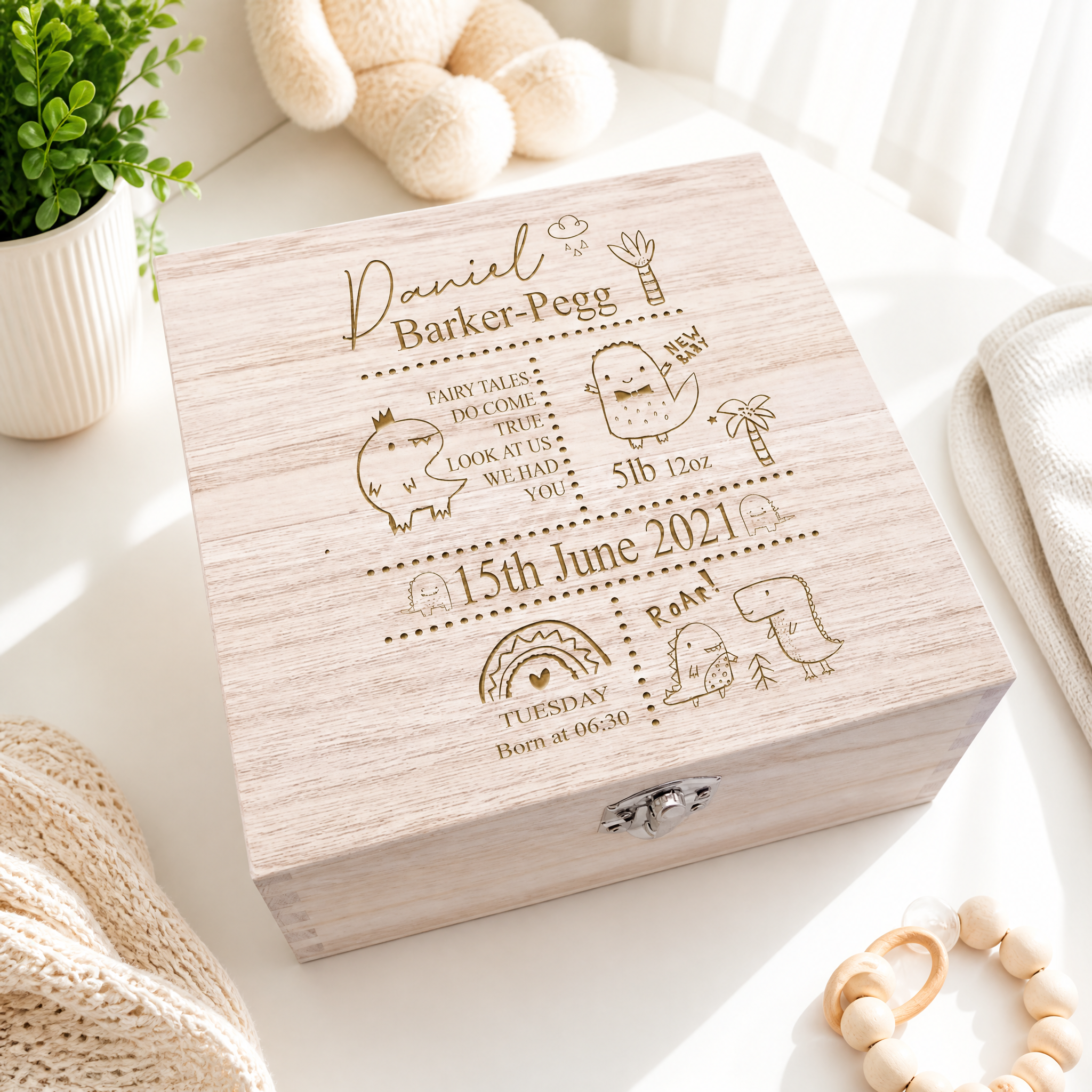 Personalised baby Memory Box Gift With birth Details Dinosaur Design Personalised baby gifts ukgiftstoreonline