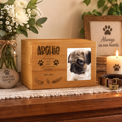 Personalised Wooden Dog Memorial Cremation Urn with Photo Heaven Quote Pet urn ukgiftstoreonline